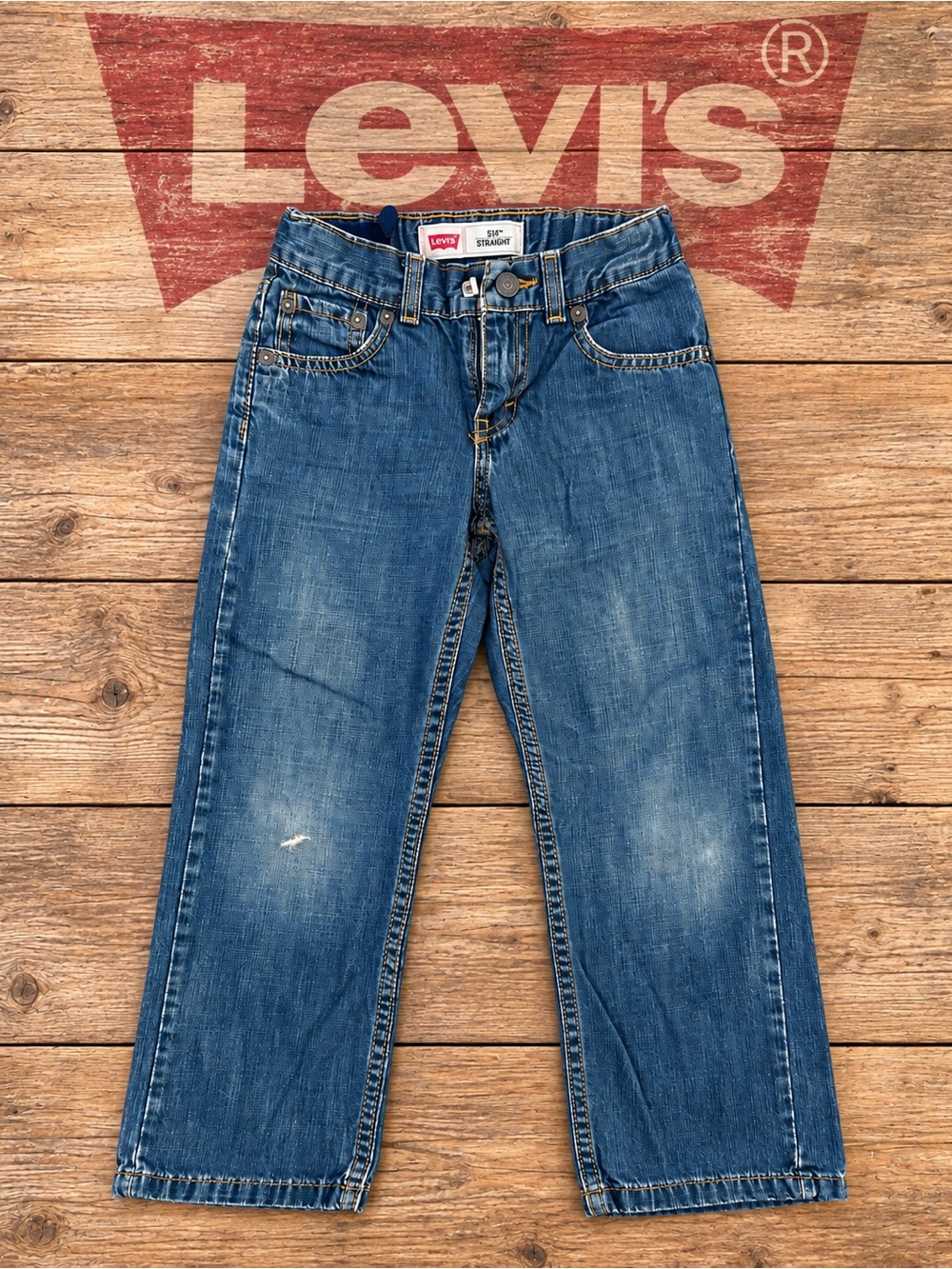 Levi’s 514 Boys Jeans Medium Wash Straight Leg Denim Adjustable Waist 7 regular